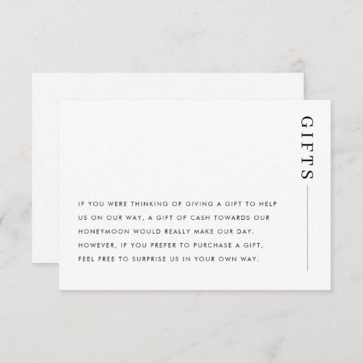 Minimalistische klassische Hochzeitsgeschenke zum Begleitkarte (Vorne/Hinten)