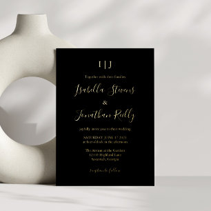 Minimalistische klassische Monogramm-Hochzeit Schw Folieneinladung