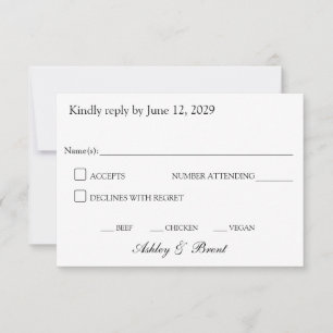 Minimalistische klassische Schwarz-Weiß-RSVP-Karte RSVP Karte