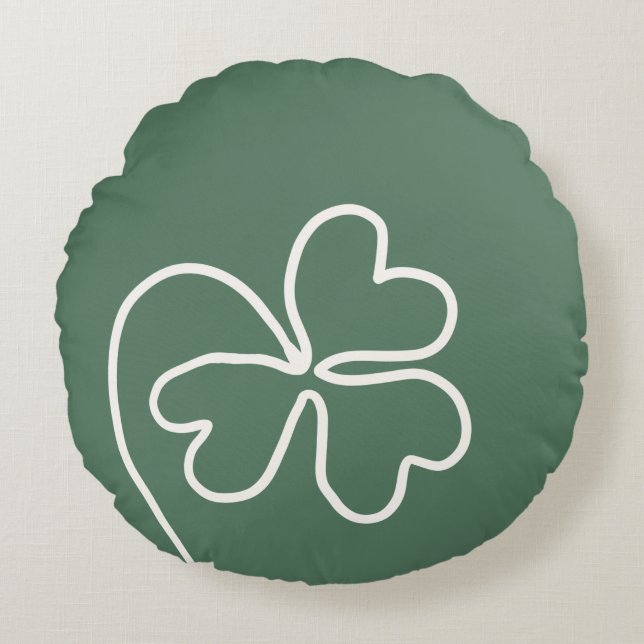 Minimalistische Kleeblattlinie, die grün Zeichne Rundes Kissen (Vorderseite)