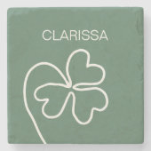 Minimalistische Kleeblattlinie Zeichne grüne Benut Steinuntersetzer (Vorderseite)