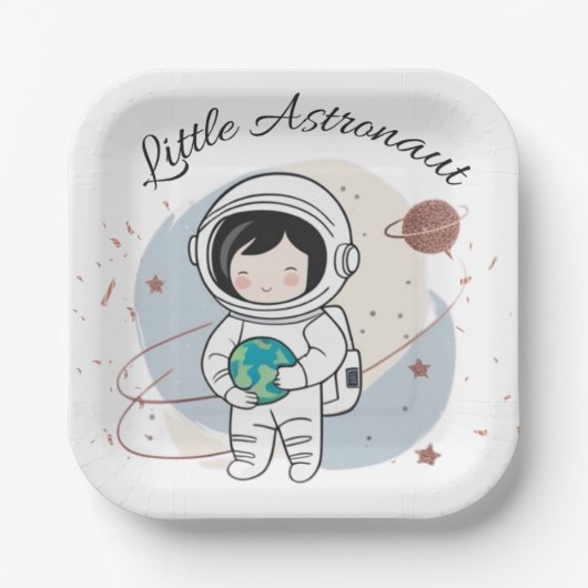 Minimalistische Kleine Astronautenpuppe Pappteller (Vorderseite)