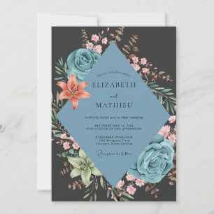 Minimalistische Kohle-Schiefer-Lilien-Hochzeit Einladung