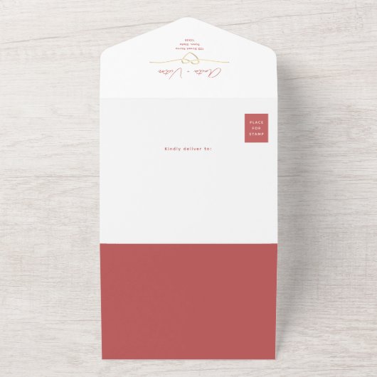 Minimalistische Korallenhochzeit All In One Einladung (Außenbereich)