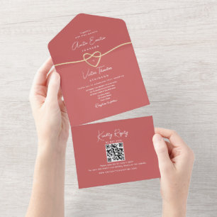 Minimalistische Korallenhochzeit All In One Einladung