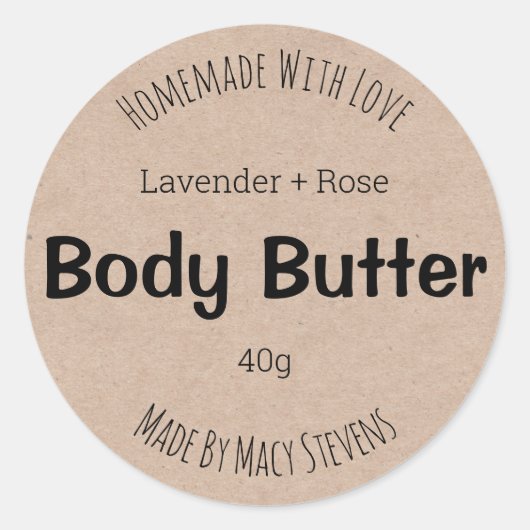 Minimalistische Kraft Body Butter Einfache Etikett Runder Aufkleber (Vorderseite)