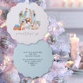 Minimalistische Krippe Scene Carol Texte Weihnacht Ornament Karte