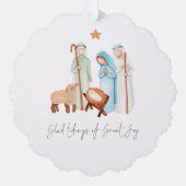 Minimalistische Krippe Szene Glad Tidings Weihnach Ornament Karte (Vorderseite)