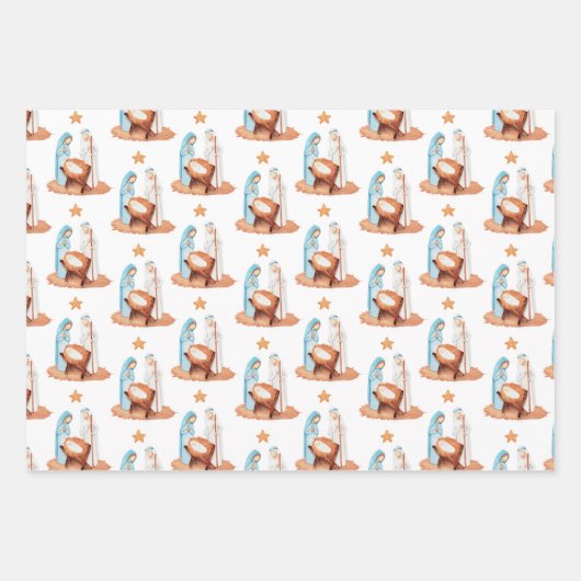 Minimalistische Krippenfiguren Weihnachten Geschenkpapier Set (Vorderseite)