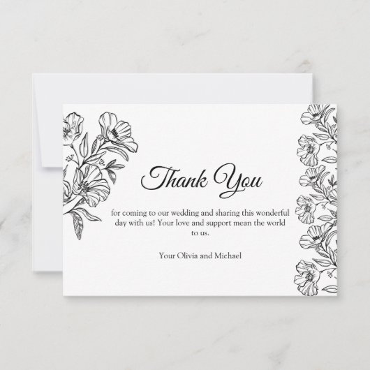 Minimalistische Kunst der weißen Botanischen Linie Dankeskarte (Vorderseite)