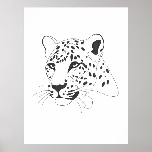 Minimalistische Kunstlinie mit handgemalten Leopar Poster (Vorne)