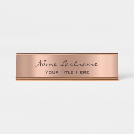 Minimalistische Kupfer-Rose Gold Custom Elegant Mo Schreibtischnamensplakette (Vorderseite )