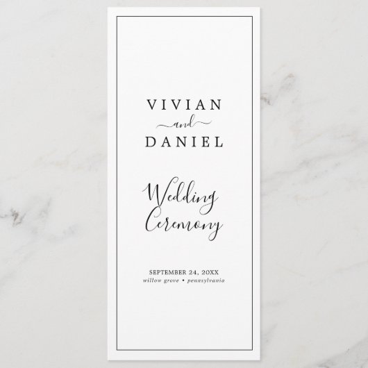 Minimalistische Kurze Reihenfolge des Hochzeitspro Programm (Vorderseite)