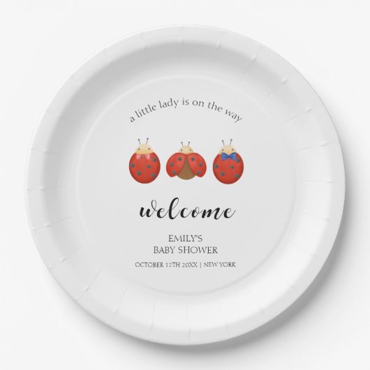 Minimalistische Ladybug Kinderdusche Begrüßung Pappteller (Vorderseite)