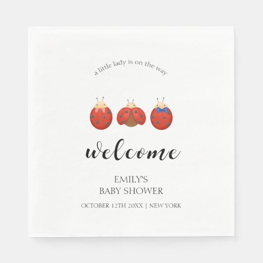Minimalistische Ladybug Kinderdusche Begrüßung Serviette (Vorderseite)