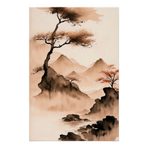Minimalistische Landschaft an der japanischen Küst Poster
