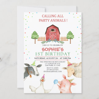 Minimalistische Landtiere Barnyard Geburtstag Einladung