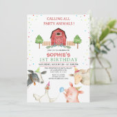 Minimalistische Landtiere Barnyard Geburtstag Einladung (Stehend Vorderseite)