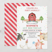 Minimalistische Landtiere Barnyard Geburtstag Einladung (Vorne/Hinten)