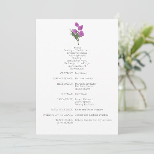 Minimalistische Lathyrus-Hochzeit Programm (Stehend Vorderseite)