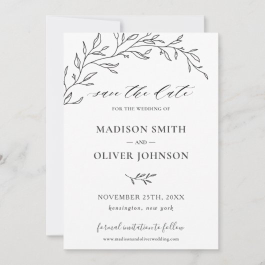 Minimalistische Laurel Branch Leafy Save the Date Einladung (Vorderseite)