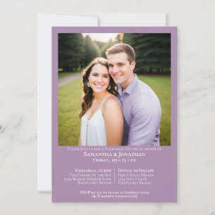 Minimalistische Lavendel-Foto-Hochzeitsprobe-Dinne Einladung