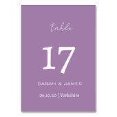 Minimalistische Lavendel-Script-Hochzeit Personali Tischnummer (Vorderseite)