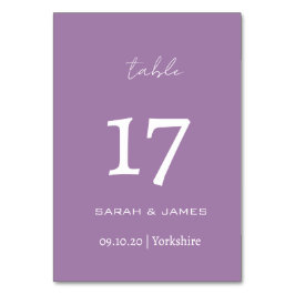 Minimalistische Lavendel-Script-Hochzeit Personali Tischnummer