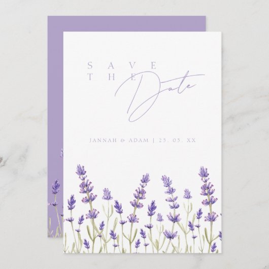Minimalistische Lavendel-Wildblumen Save The Date (Vorne/Hinten)
