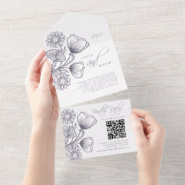 Minimalistische Lavendelhochzeit All In One Einladung