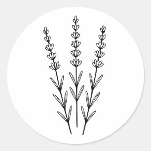 Minimalistische Lavendelzweige Botanische Linienku Runder Aufkleber