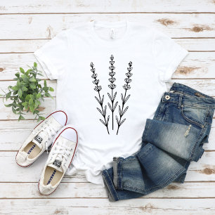 Minimalistische Lavendelzweige Botanische Linienku T-Shirt