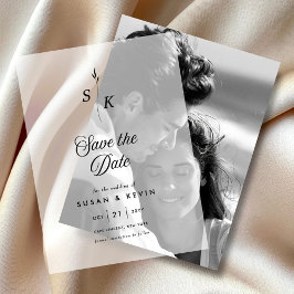 Minimalistische Leaf Monogram Wedding Save the Dat Pergament Einladungen