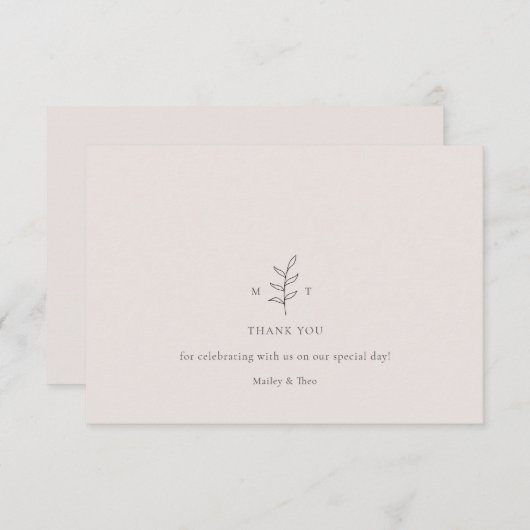 Minimalistische Leaf Pink Black Wedding Danke Kart Einladung (Vorne/Hinten)