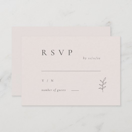 Minimalistische Leaf Pink Black Wedding RSVP Einla Einladung (Vorne/Hinten)