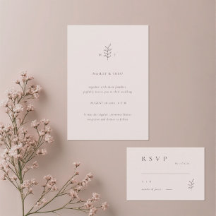 Minimalistische Leaf Pink Black Wedding RSVP Einla Einladung