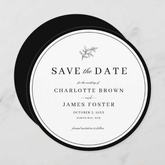 Minimalistische Leaf-Runde Save the Date Einladung (Vorne/Hinten)