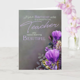 Minimalistische Lehrerbdaykarte – Lila Blüten Karte