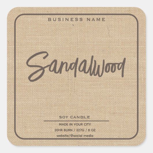 Minimalistische Leinen-Look-Script-Kerze Quadratischer Aufkleber (Vorderseite)