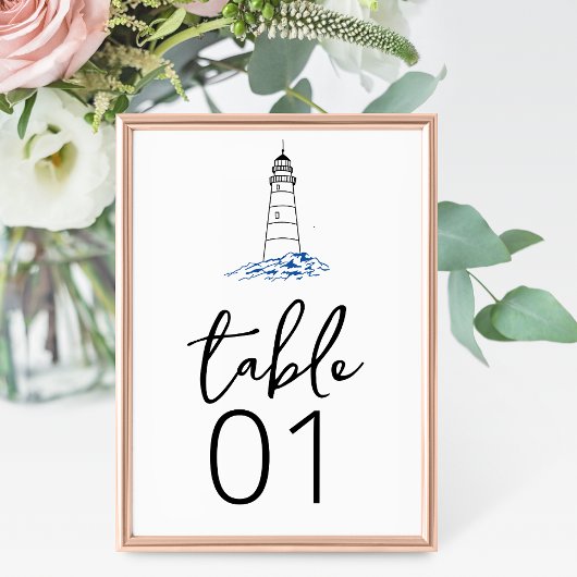 Minimalistische Leuchtturm Hochzeit Tischnummer