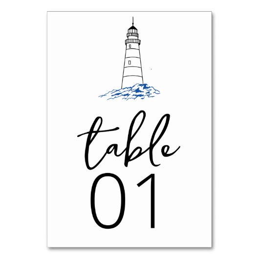 Minimalistische Leuchtturm Hochzeit Tischnummer (Vorderseite)