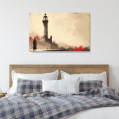 Minimalistische Leuchtturm-Leinwand mit roten Akze Leinwanddruck (Insitu (Schlafzimmer))