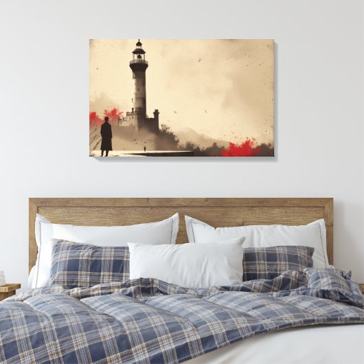 Minimalistische Leuchtturm-Leinwand mit roten Akze Leinwanddruck (Insitu (Schlafzimmer))