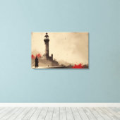 Minimalistische Leuchtturm-Leinwand mit roten Akze Leinwanddruck (Insitu (Holzboden))