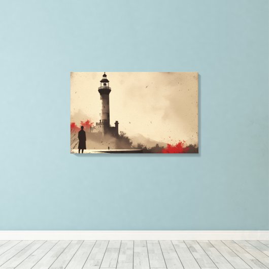 Minimalistische Leuchtturm-Leinwand mit roten Akze Leinwanddruck (Insitu (Holzboden))