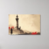Minimalistische Leuchtturm-Leinwand mit roten Akze Leinwanddruck (Vorderseite)
