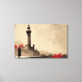 Minimalistische Leuchtturm-Leinwand mit roten Akze Leinwanddruck