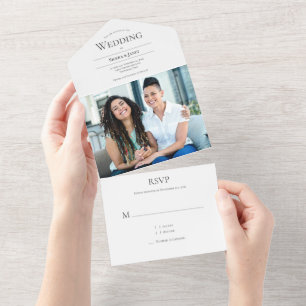 Minimalistische LGBTQ-Fotohochzeit mit typografisc All In One Einladung