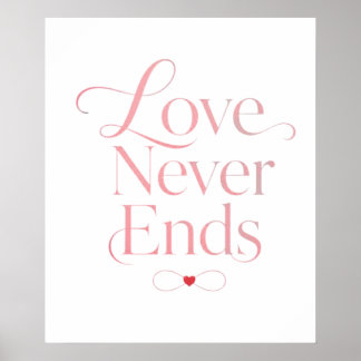 Minimalistische Liebe endet nie Rose Gold Typograf Poster
