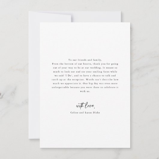 Minimalistische Liebe Heart Script Wedding Foto Vi Dankeskarte (Rückseite)